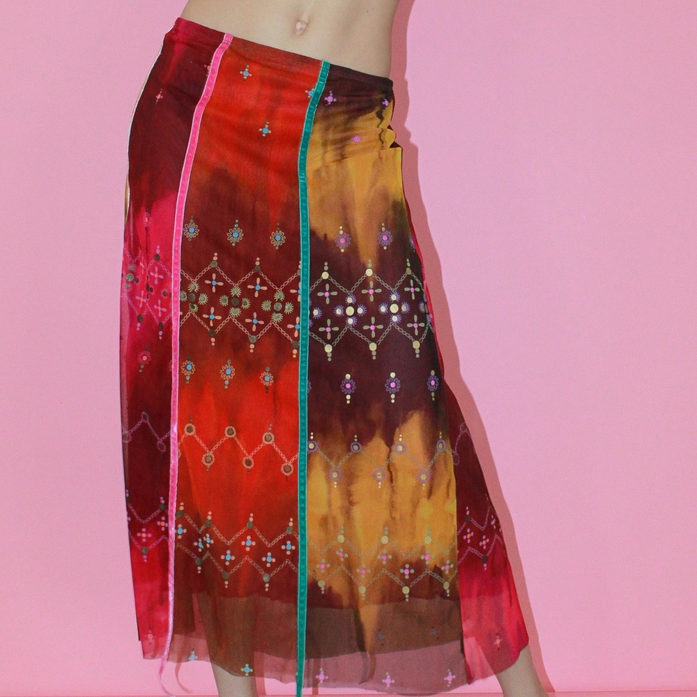 Vtg y2k West End Boho Hippie Patchwork Maxi Skirt - Picture 2 of 6